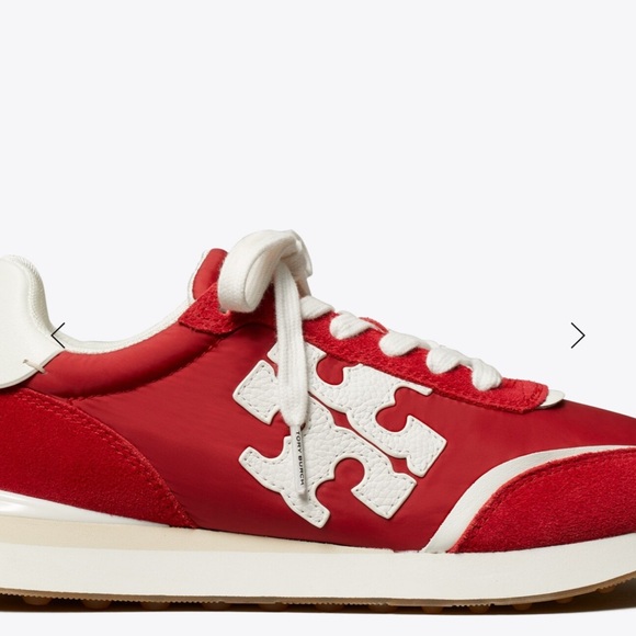 Tory Burch Red and White Destiny Trainers - Picture 3 of 5